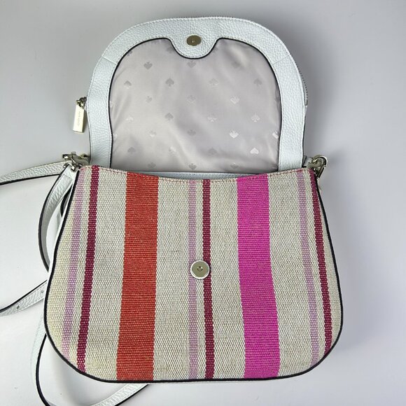 Kate Spade New York White Detachable Strap Leila Striped Canvas Shoulder Bag - Picture 5 of 16